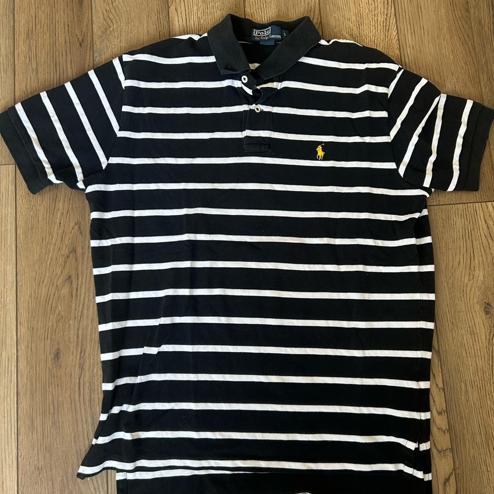 Ralph Lauren Black and White Polo Shirt Classic Stripes